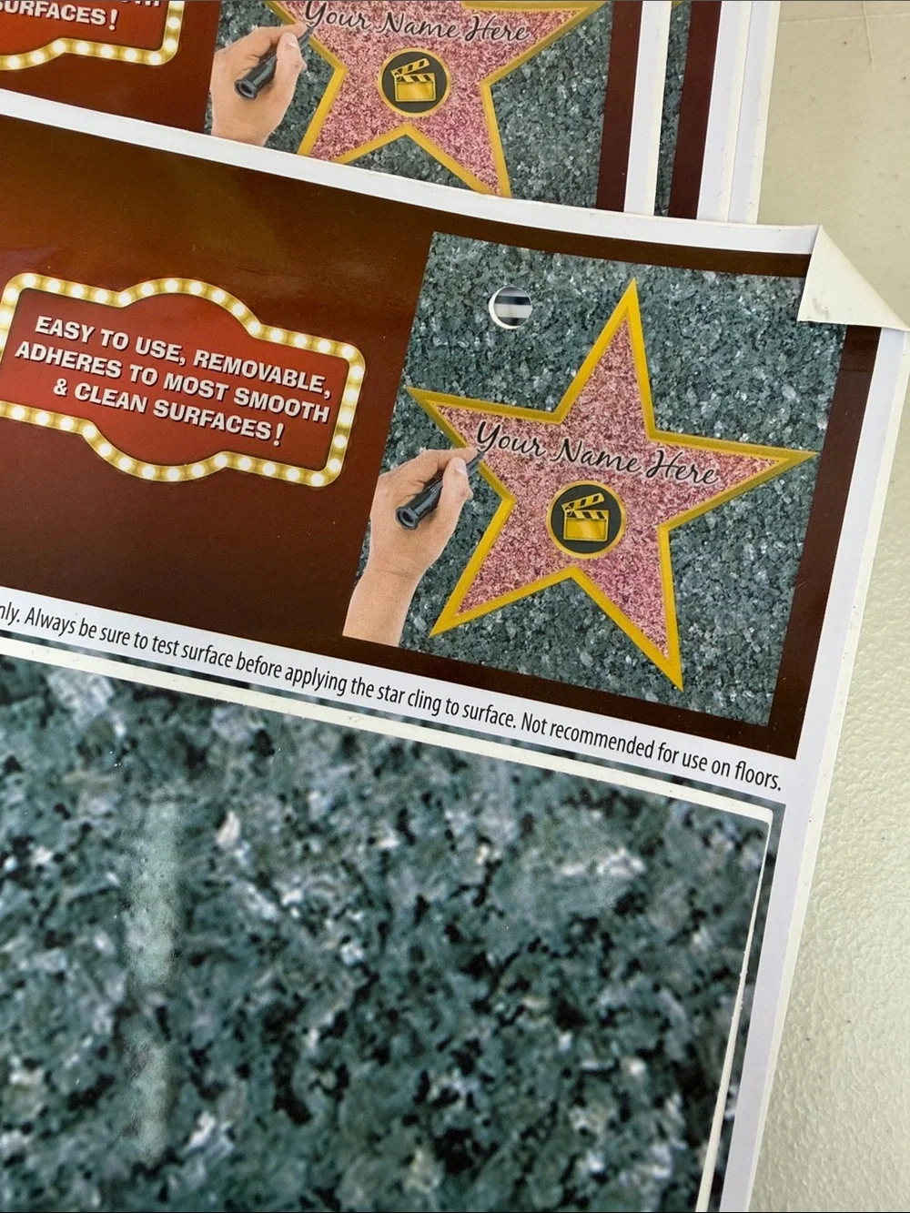 Star of Fame Cling Decal Pink & Gold Star 12 pieces removable stickers Hollywood
